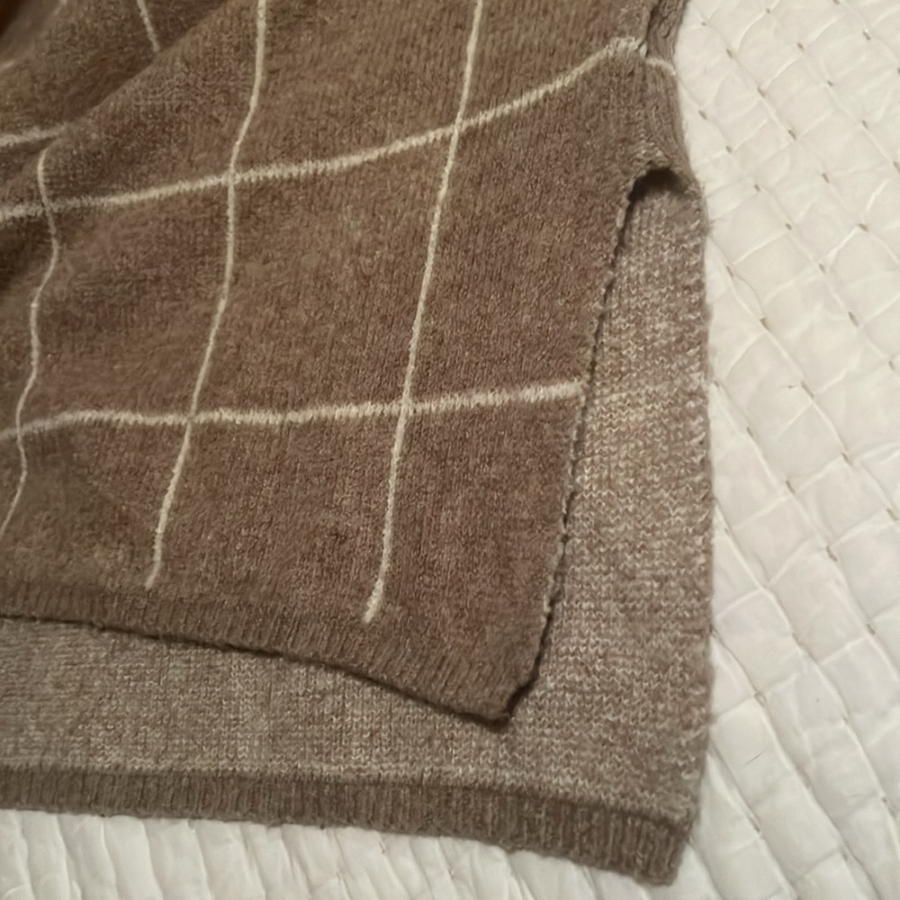 Madewell Windowpane Turtleneck Sweater Women’s XL very Good Tan Cream - Picture 9 of 10